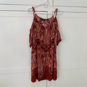 Mlle Gabrielle Orange/ Burgundy Paisley Cold Shoulder Dress Size XL